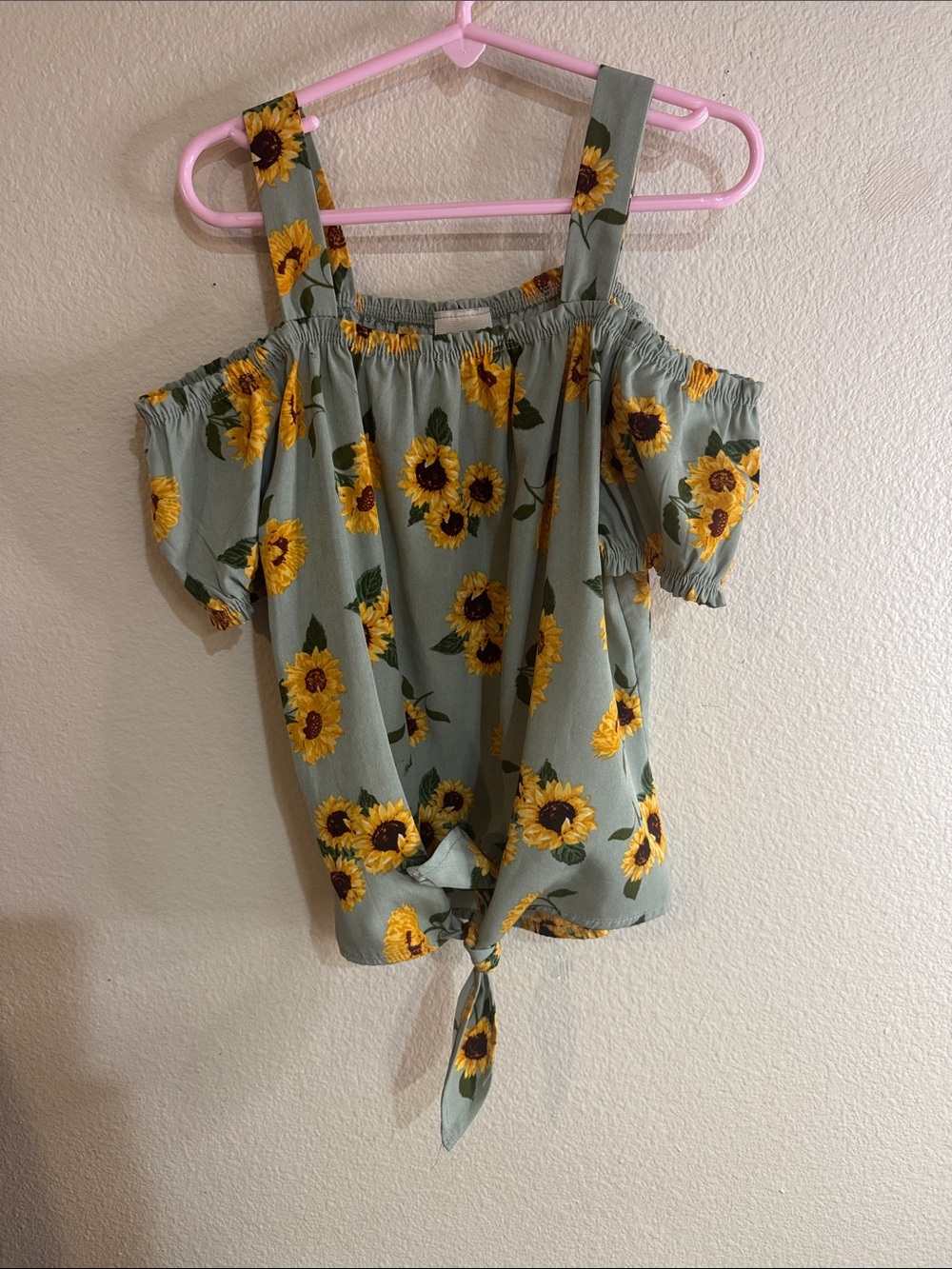 Lily Bleu Sage Green Sunflower Off-Shoulder Tie-Front Top